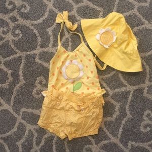 Gymboree bathing suit, hat and bubble shorts